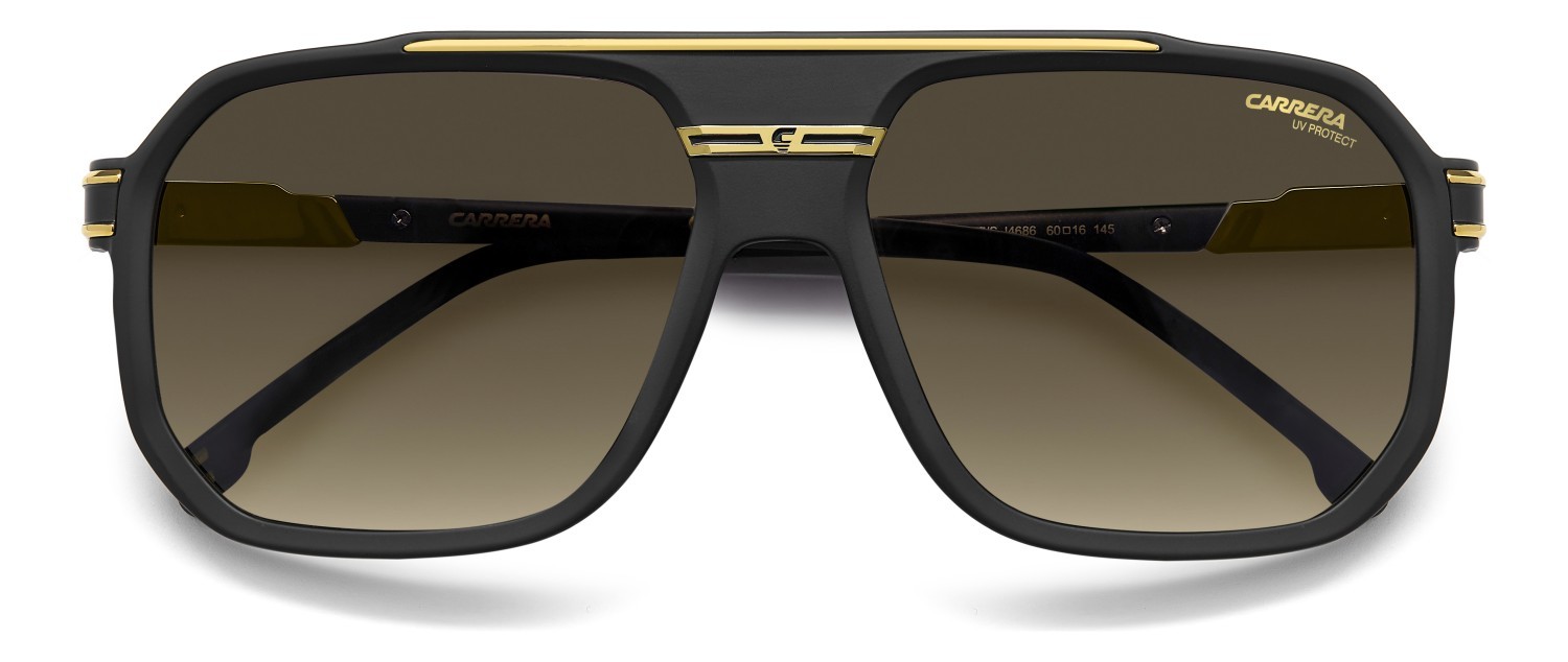 Occhiali da sole Carrera 1077/S 208325 I46 86 colore matte black gold forma rettangolare lenti black brown green antireflex