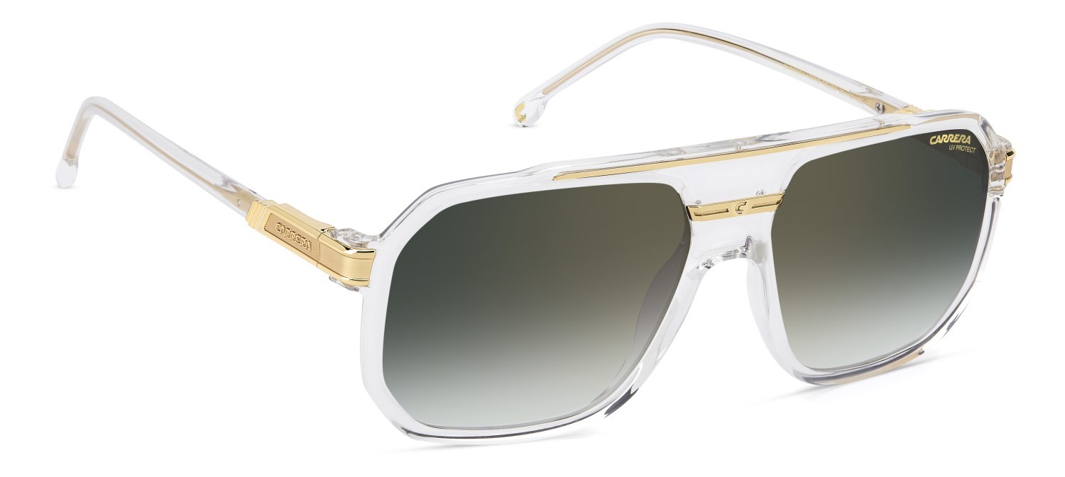 Sonnenbrillen Carrera 1077/S 208325 REJ D6 farbe crystal gold form rechteckig gläser green shaded gold mirror antirefex