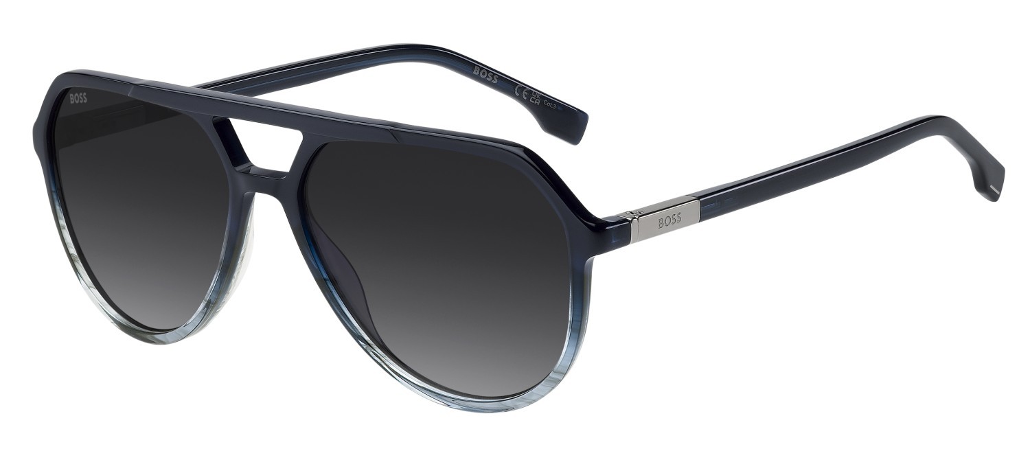 Occhiali da sole Hugo Boss 1831/S 208340 38I 9O colore blue horn forma aviator lenti dark grey shaded