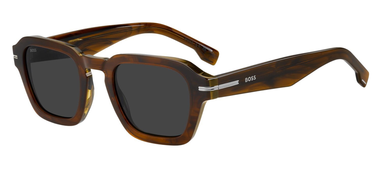 Occhiali da sole Hugo Boss 1853/S 208341 EX4 IR colore brown horn forma rotondo lenti grey