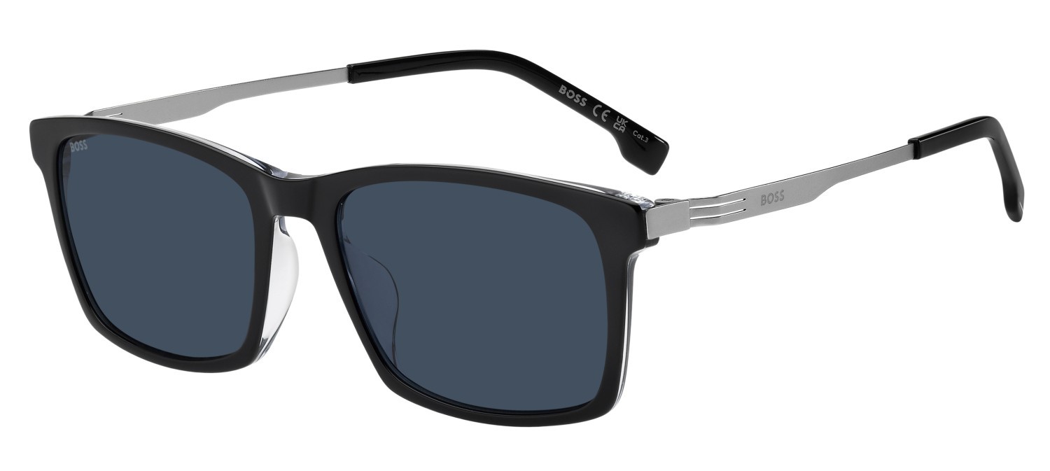 Occhiali da sole Hugo Boss 1836/G 208343 7C5 KU colore black crystal forma rettangolare lenti blue