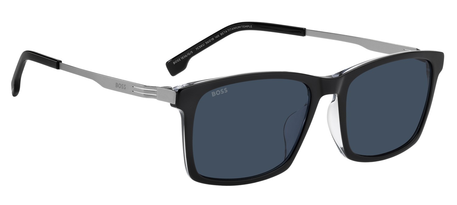 Occhiali da sole Hugo Boss 1836/G 208343 7C5 KU colore black crystal forma rettangolare lenti blue