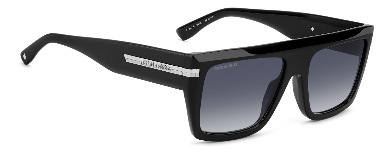 Sunglasses Dsquared2 D2 0177/S 208354 807 08 color black shape rectangle lenses dk blue shaded