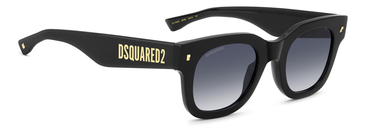 Occhiali da sole Dsquared2 D2 0180/S 208355 807 08 colore black forma rotondo lenti dk blue shaded