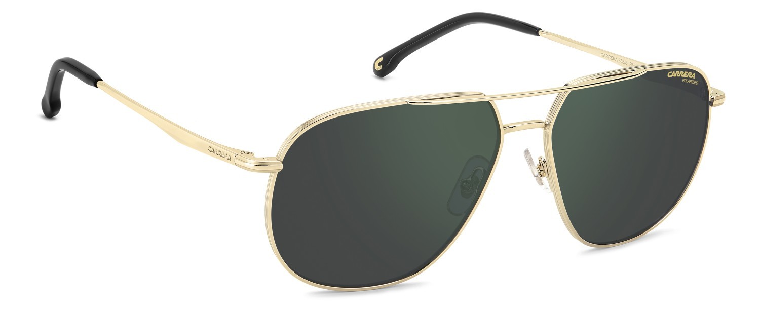 Occhiali da sole Carrera 363/S 208371 RHL Q3 colore gold black 2 forma navigator lenti greengrey sp pz hight contrast antirefle