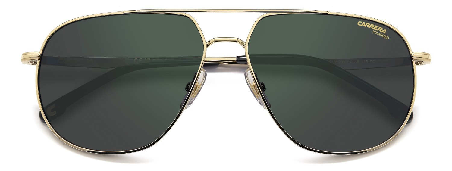 Occhiali da sole Carrera 363/S 208371 RHL Q3 colore gold black 2 forma navigator lenti greengrey sp pz hight contrast antirefle