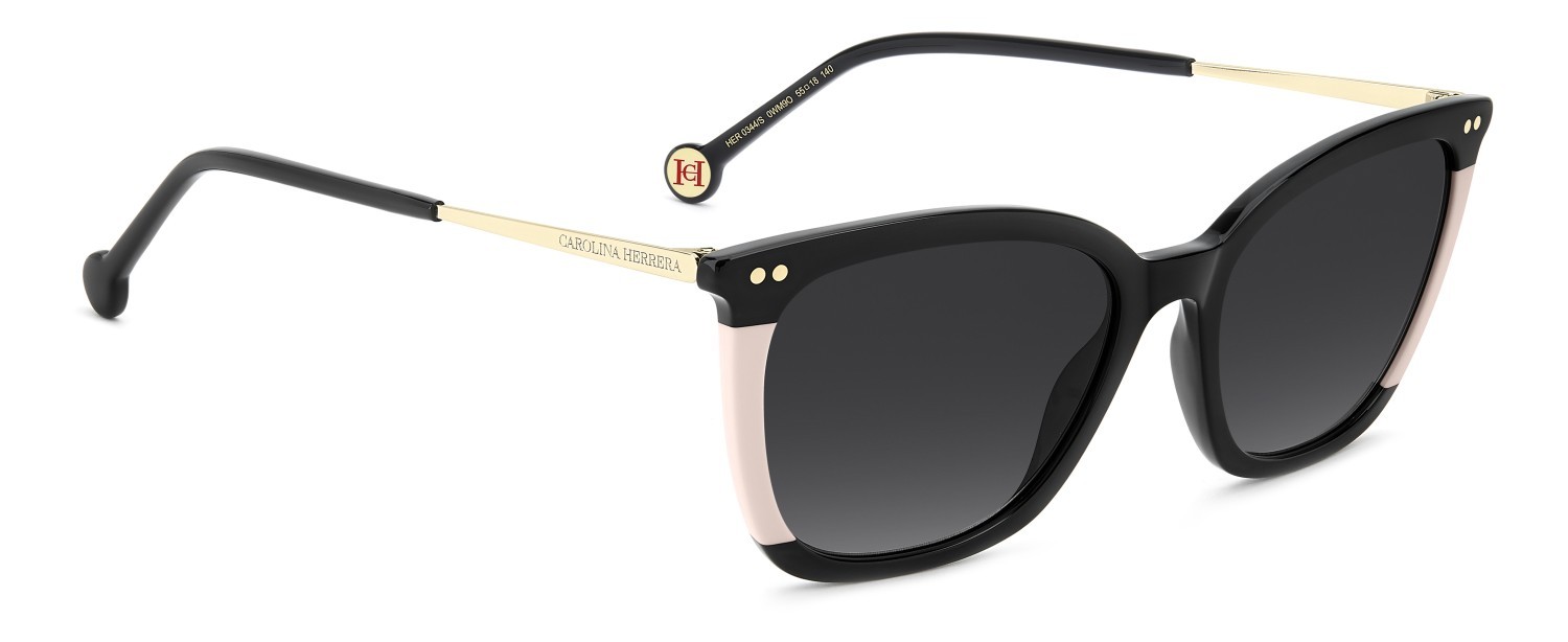 Occhiali da sole Carolina Herrera Her 0344/S 208409 0WM 9O colore black beige forma farfalla lenti dark grey shaded