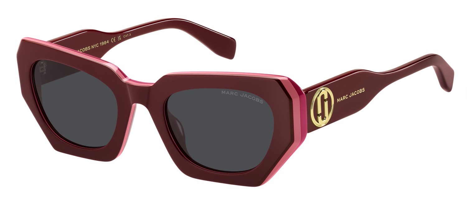 Sunglasses Marc Jacobs 851/S 208412 DHV IR color burgundy fuchsia shape rectangle lenses grey