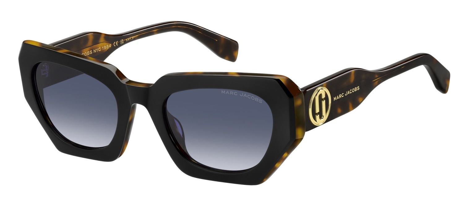 Occhiali da sole Marc Jacobs 851/S 208412 WR7 08 colore black havana forma rettangolare lenti dk blue shaded