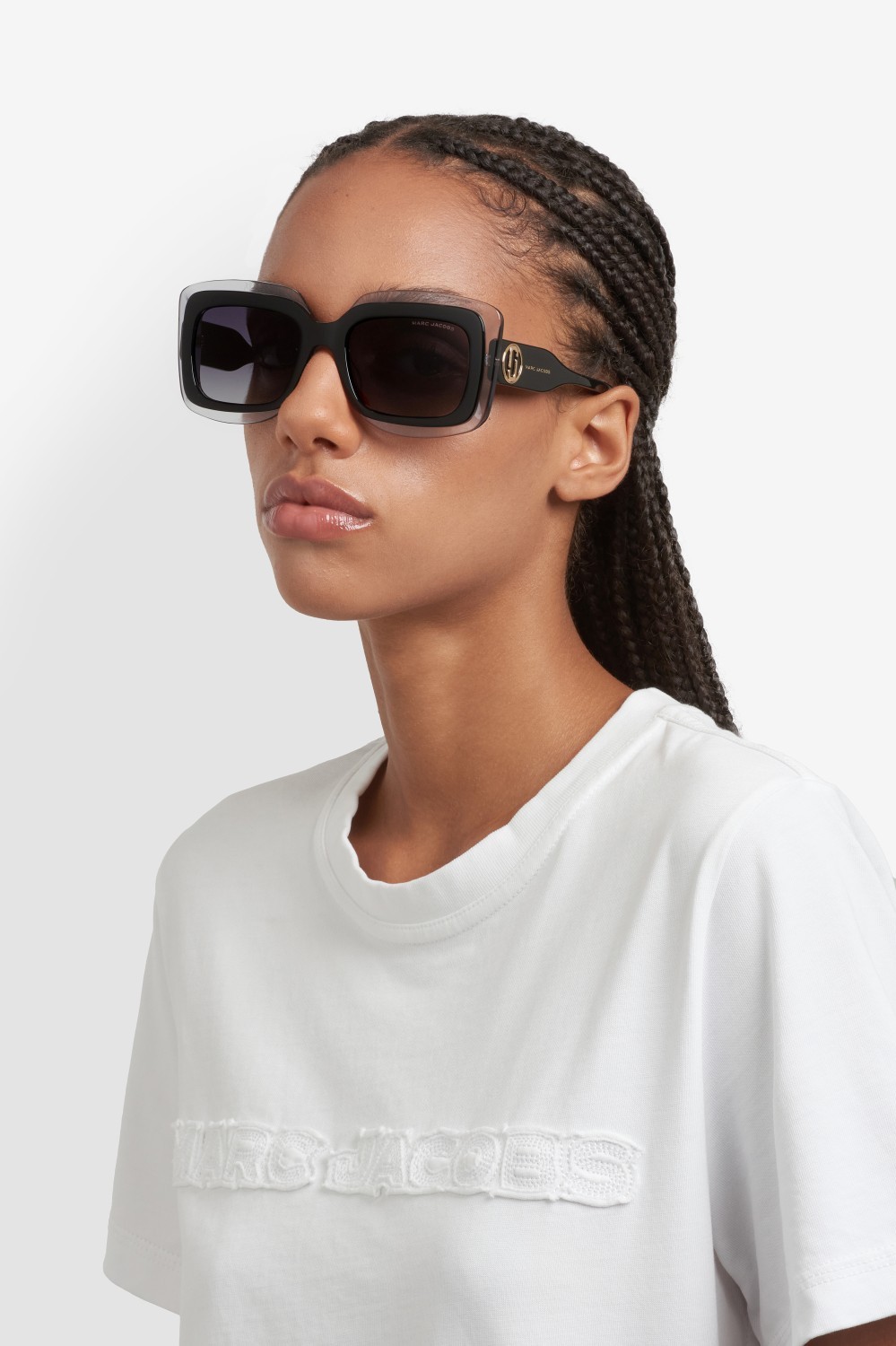 Occhiali da sole Marc Jacobs 850/S 208413 08A 9O colore black grey forma rettangolare lenti dark grey shaded