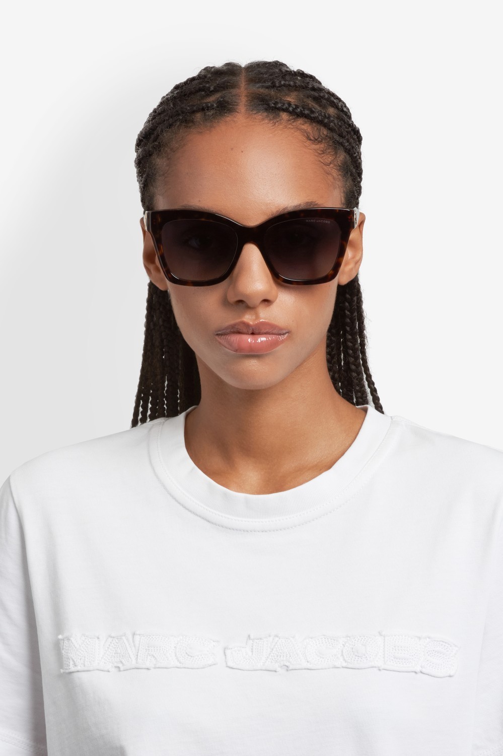 Occhiali da sole Marc Jacobs 853/S 208416 XLT 9O colore havana beige forma cat eye lenti dark grey shaded
