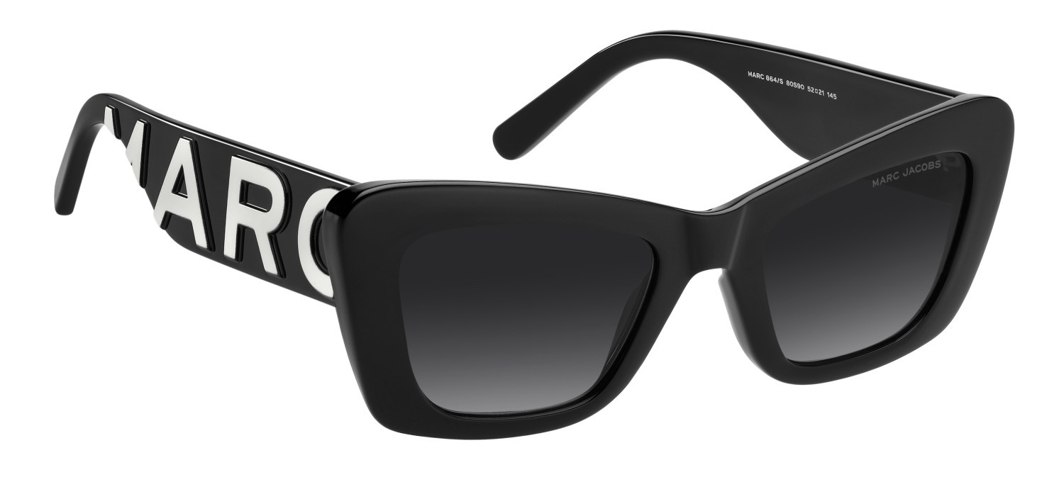 Sunglasses Marc Jacobs 864/S 208420 80S 9O color black white shape cat eye lenses dark grey shaded