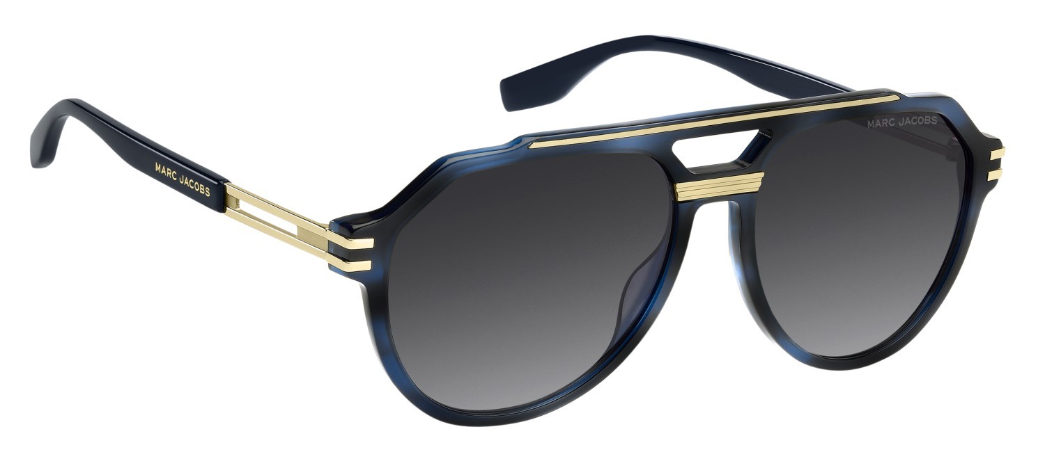 Occhiali da sole Marc Jacobs 876/S 208422 38I 9O colore blue horn forma aviator lenti dark grey shaded