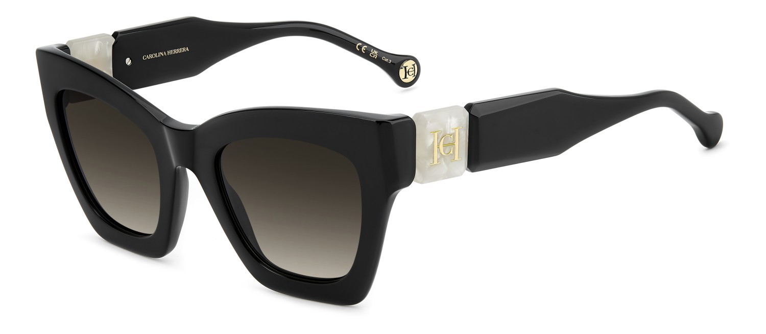 Sunglasses Carolina Herrera Her 0327/S 208423 GBY HA color black marble shape cat eye lenses brown shaded