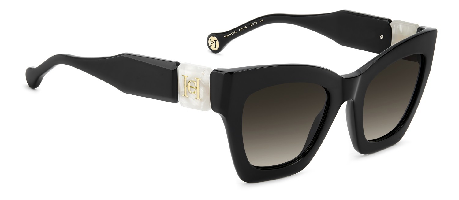 Sunglasses Carolina Herrera Her 0327/S 208423 GBY HA color black marble shape cat eye lenses brown shaded