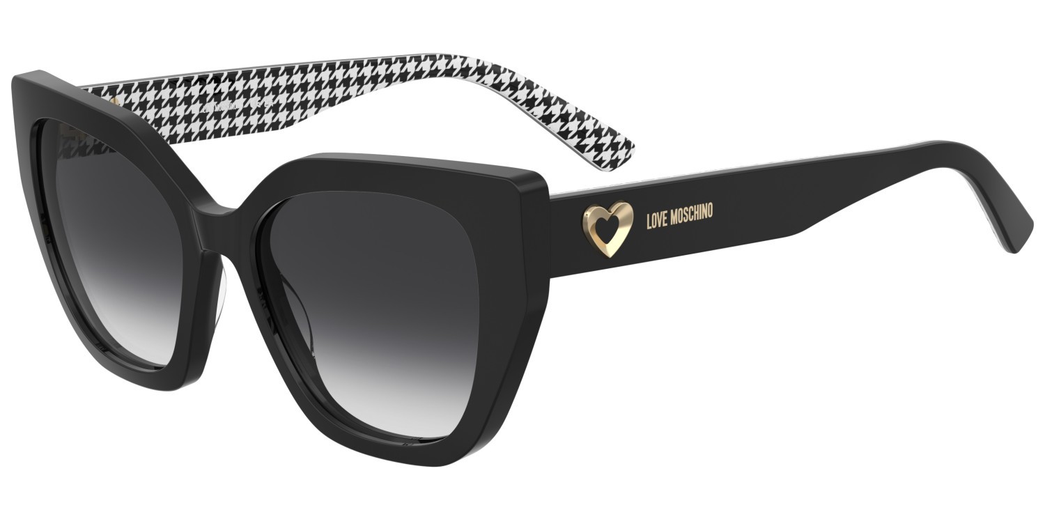 Sunglasses Moschino Love Mol098/S 208534 7RM 9O color pattern black shape cat eye lenses dark grey shaded