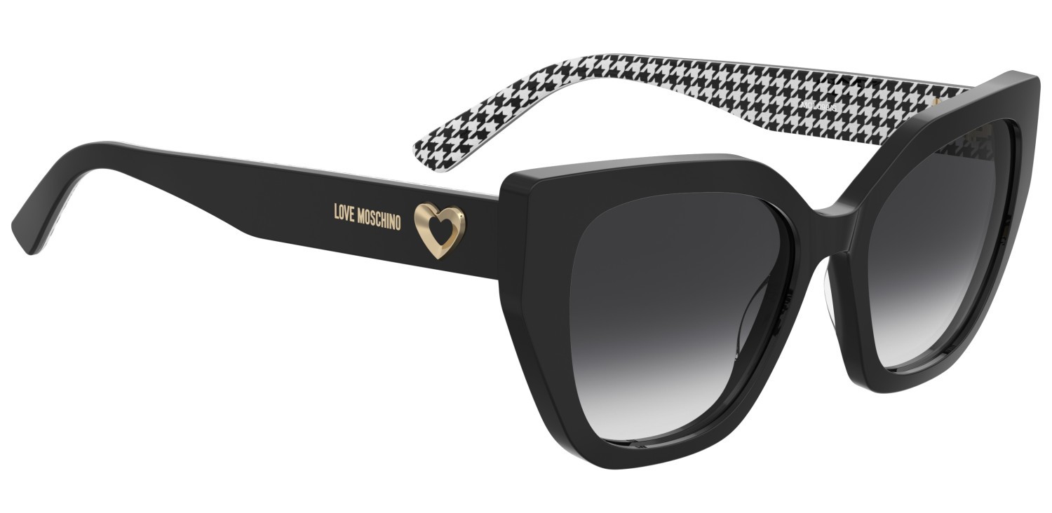 Sunglasses Moschino Love Mol098/S 208534 7RM 9O color pattern black shape cat eye lenses dark grey shaded