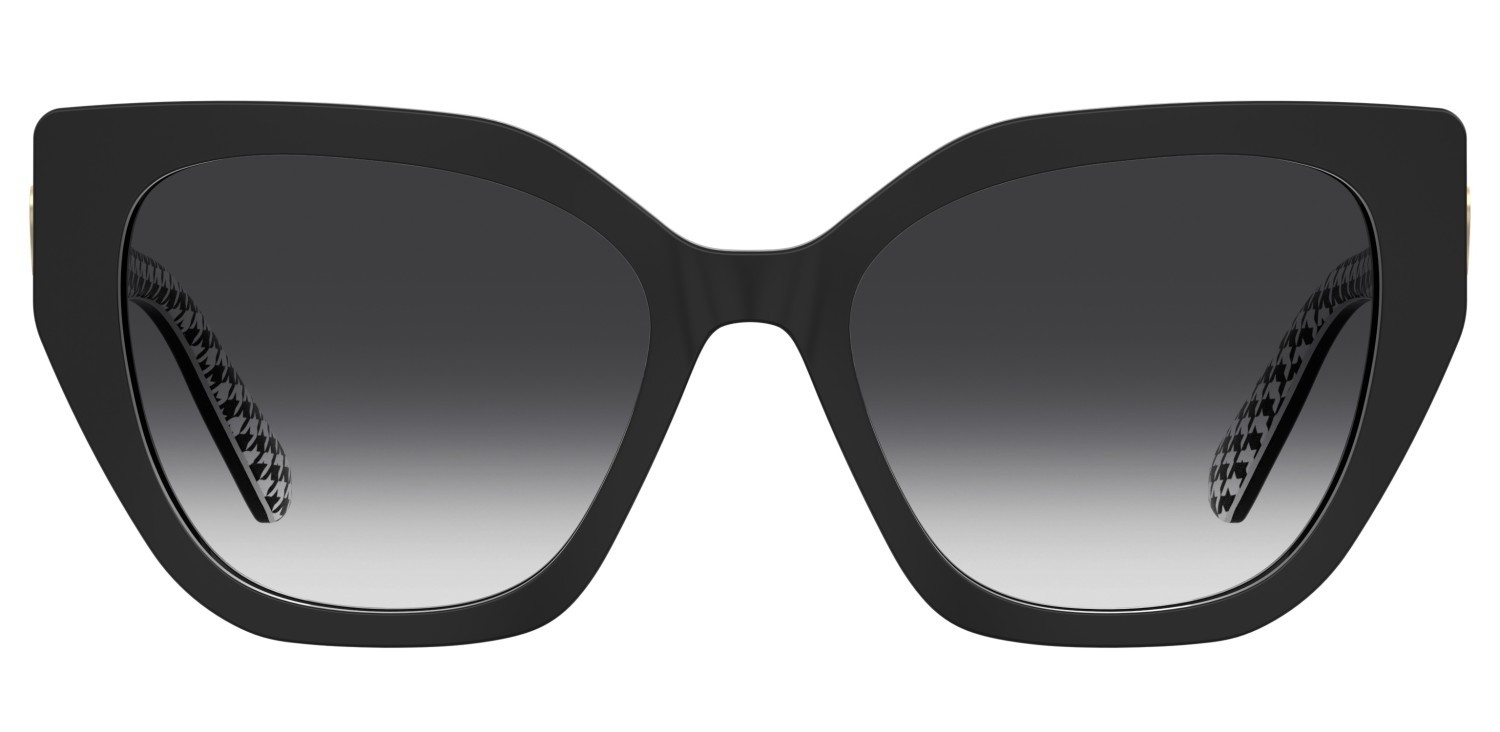 Sunglasses Moschino Love Mol098/S 208534 7RM 9O color pattern black shape cat eye lenses dark grey shaded
