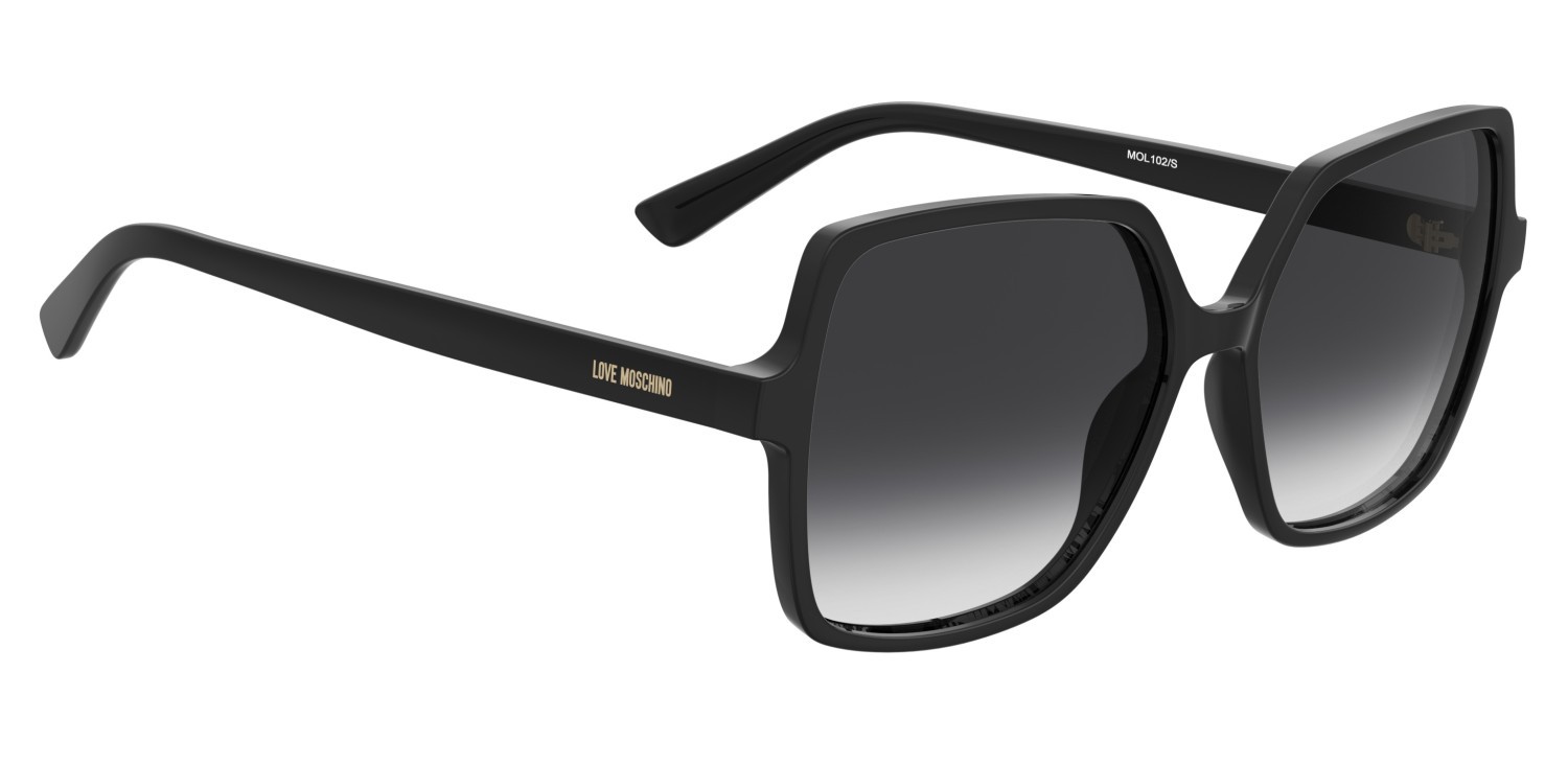Sunglasses Moschino Love Mol102/S 208539 807 9O color black shape square lenses dark grey shaded