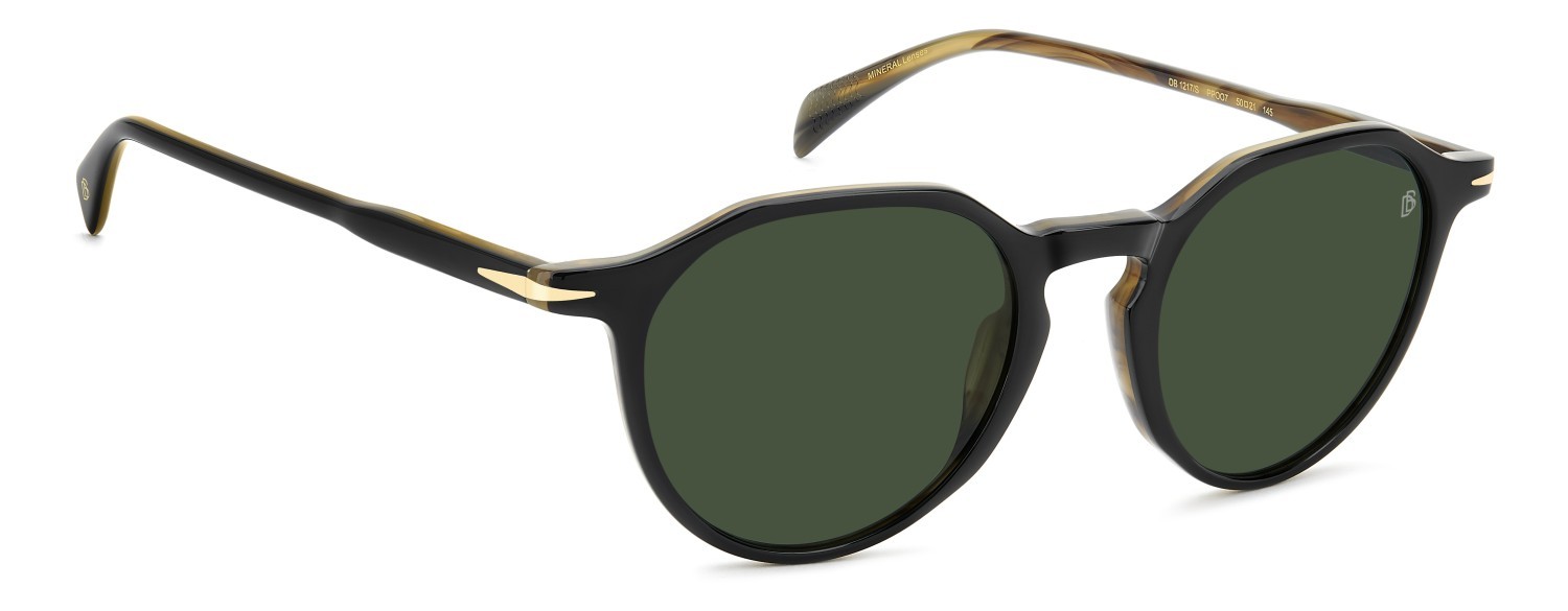 Sunglasses David Beckham Db 1217/S 208542 PPO O7 color striped black beige shape pantos lenses green lightgreen antireflex