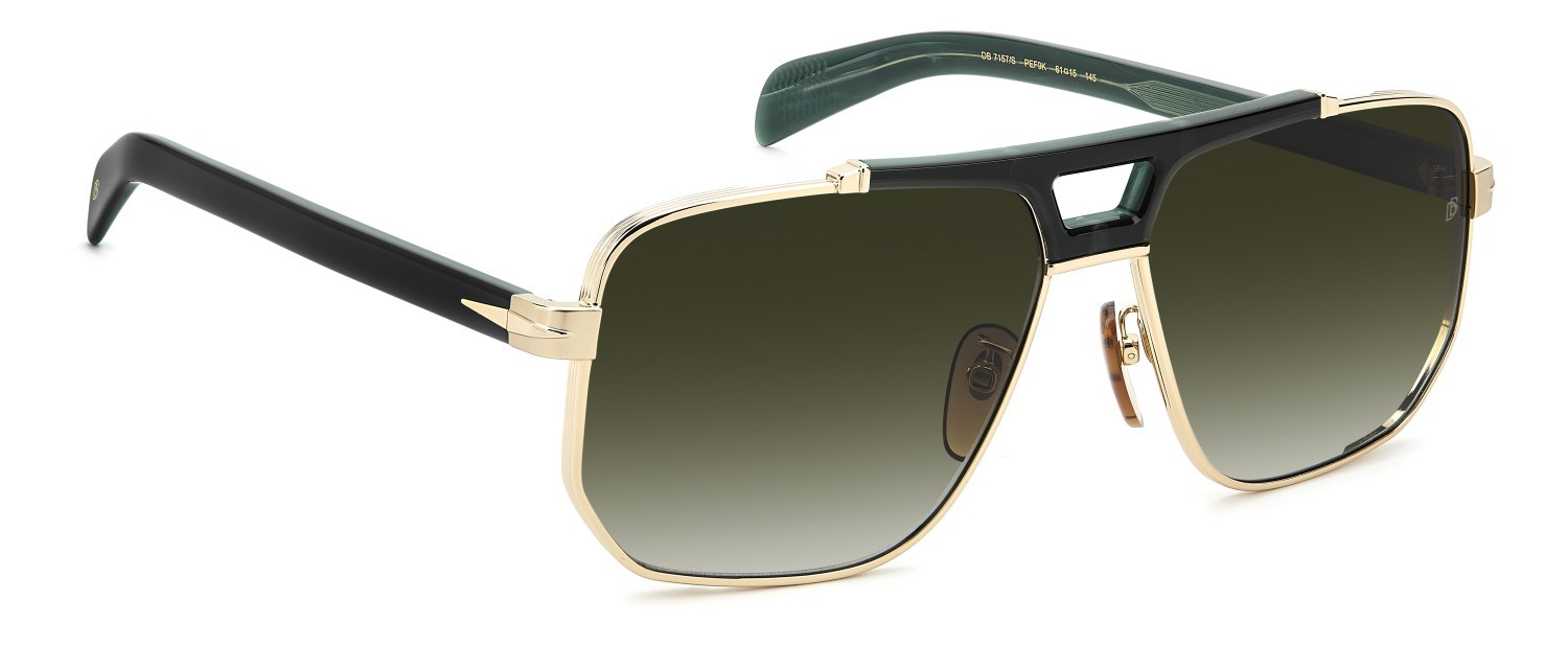 Sunglasses David Beckham Db 7157/S 208545 PEF 9K color gold green shape square lenses green shaded