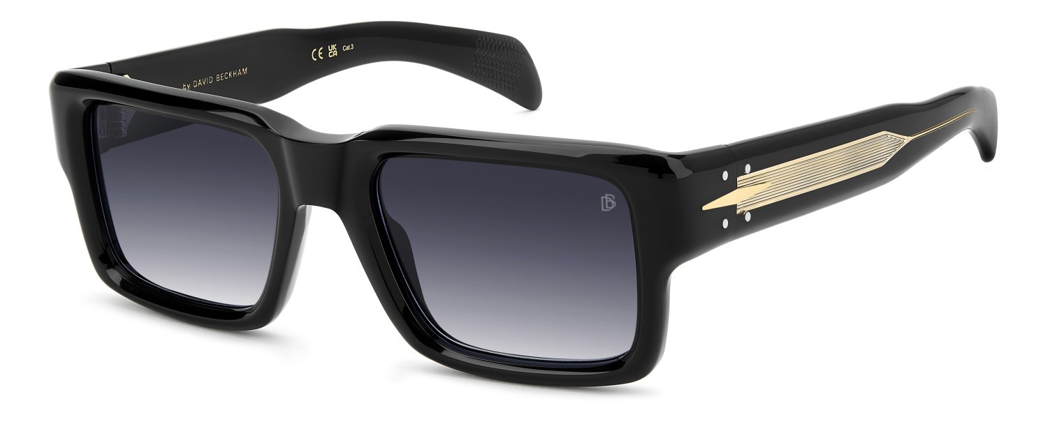 Sunglasses David Beckham Db 7159/S 208548 2M2 08 color black gold shape rectangle lenses dk blue shaded
