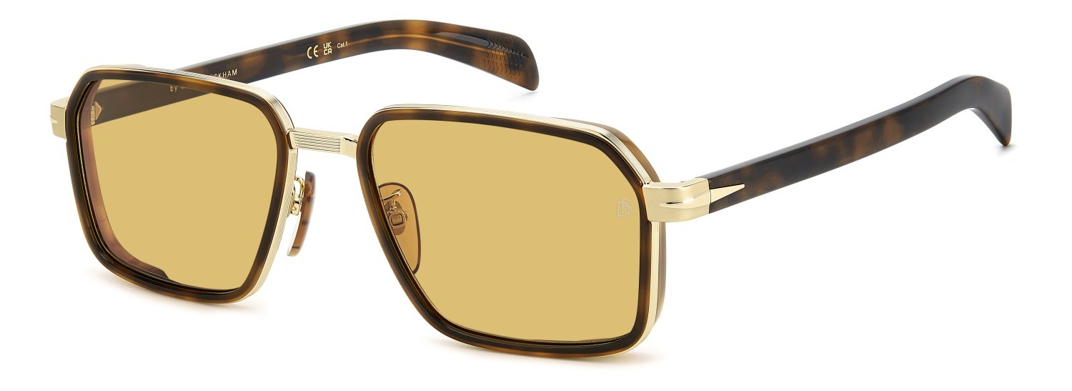 Sunglasses David Beckham Db 7158/S 208549 0NR HO color gold brown havana shape rectangle lenses yellow