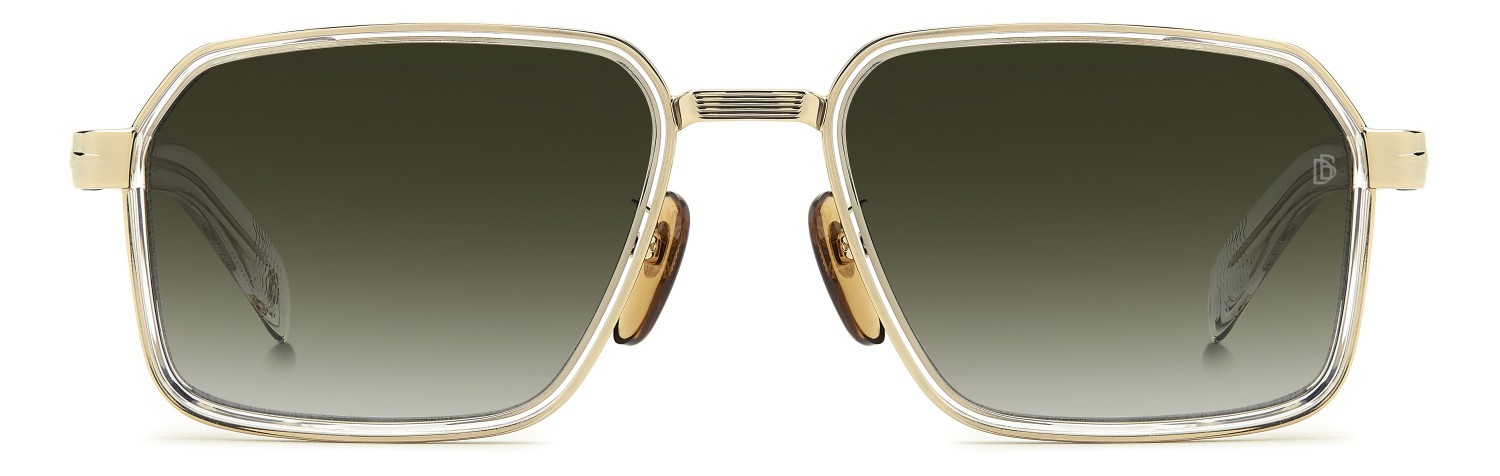 Sunglasses David Beckham Db 7158/S 208549 LOJ 9K color gold crystal shape rectangle lenses green shaded