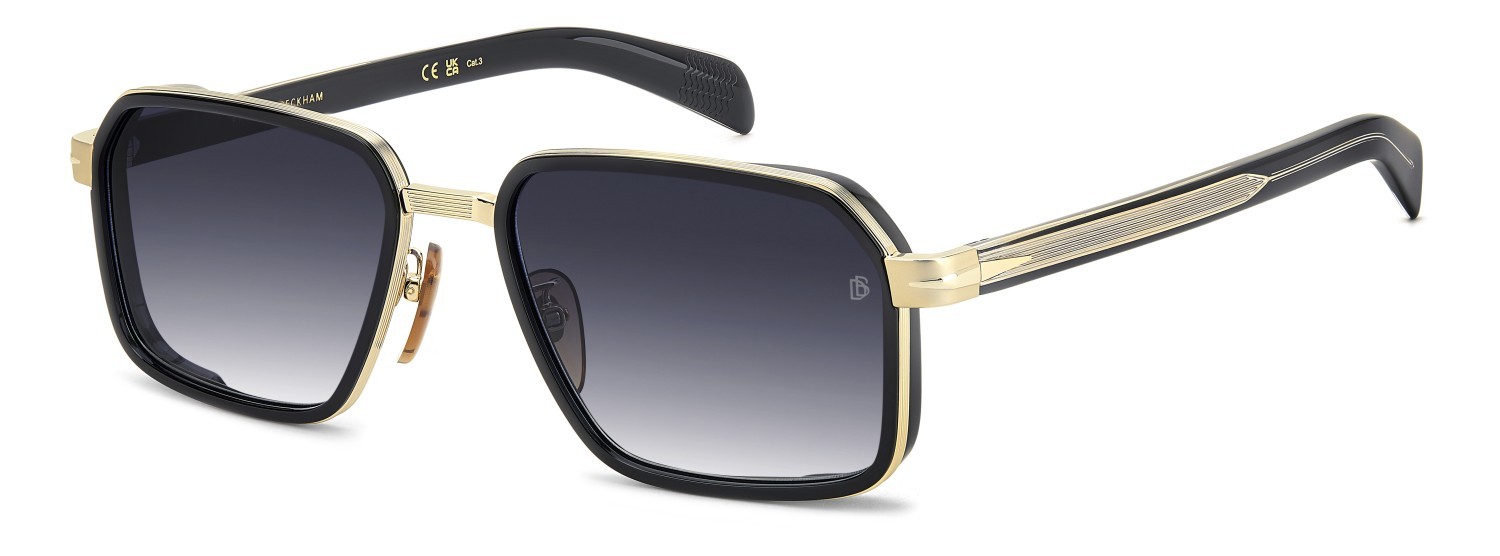 Sunglasses David Beckham Db 7158/S 208549 RHL 08 color gold black 2 shape rectangle lenses dk blue shaded