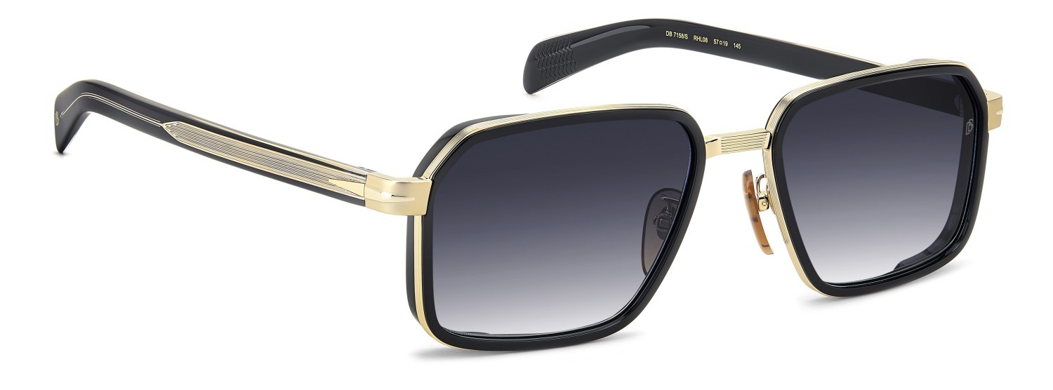 Sunglasses David Beckham Db 7158/S 208549 RHL 08 color gold black 2 shape rectangle lenses dk blue shaded