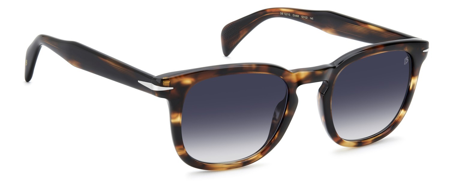 Sunglasses David Beckham Db 1221/S 208553 EX4 08 color brown horn shape square lenses dk blue shaded