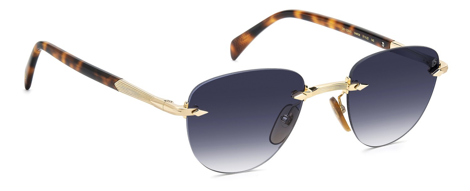 Sunglasses David Beckham Db 1224/S 208556 0NR 08 color gold brown havana shape square lenses dk blue shaded