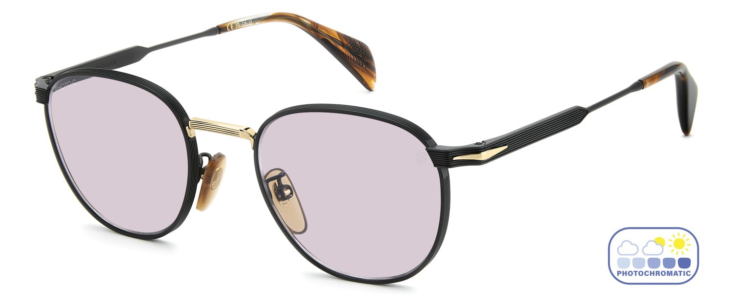 Sunglasses David Beckham Db 1228/S 208557 I46 5F color matte black gold shape pantos lenses violet photochromatic antireflex