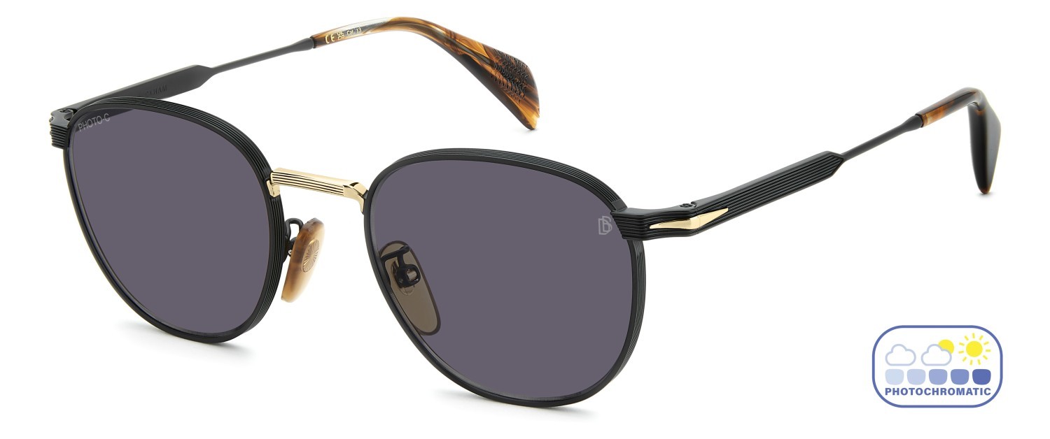 Sunglasses David Beckham Db 1228/S 208557 I46 5F color matte black gold shape pantos lenses violet photochromatic antireflex