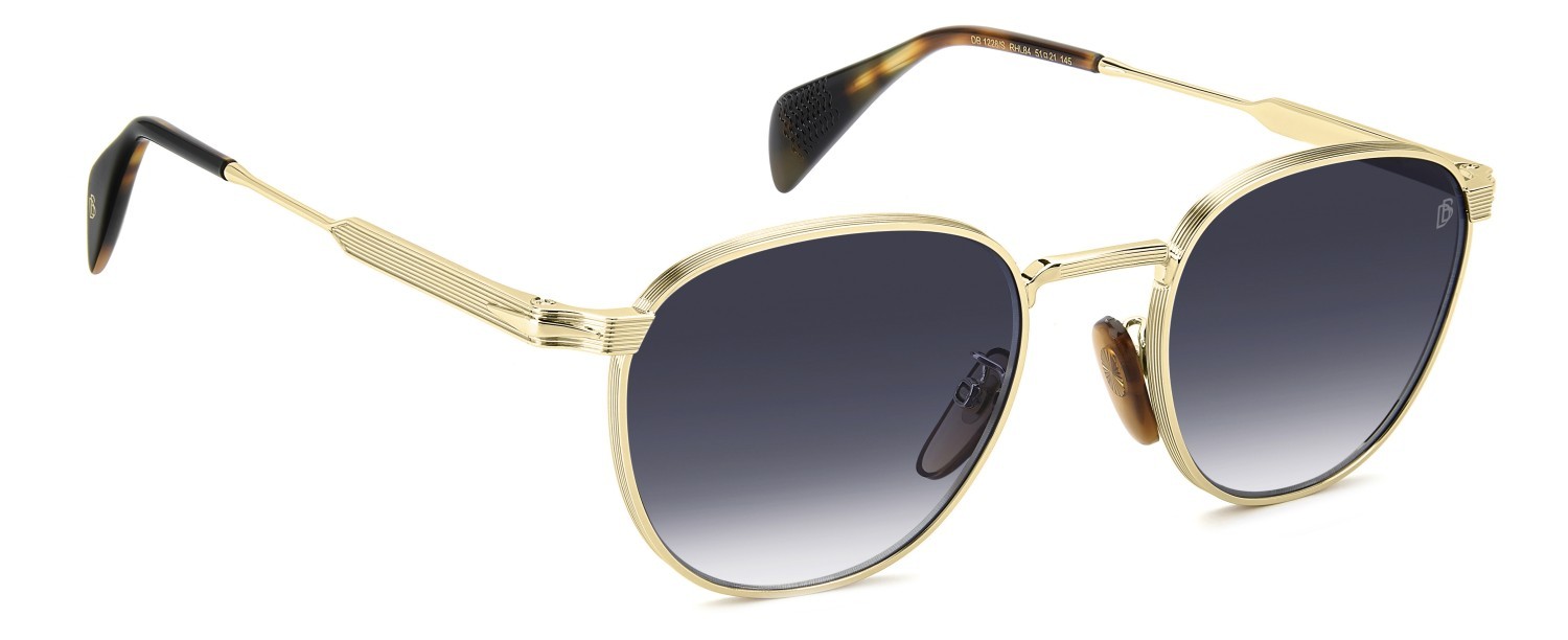 Sunglasses David Beckham Db 1228/S 208557 RHL 84 color gold black 2 shape pantos lenses blue shaded antireflex
