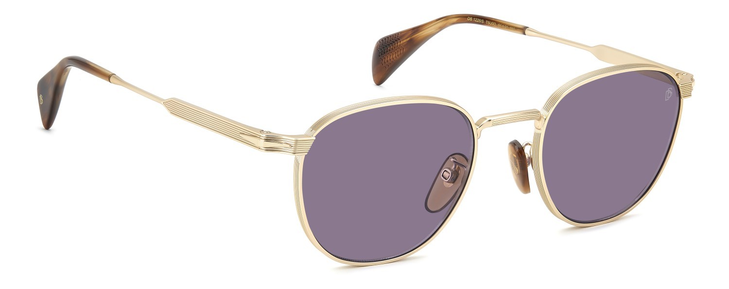 Sunglasses David Beckham Db 1228/S 208557 T5U 0D color gold brown horn shape pantos lenses violet antireflex