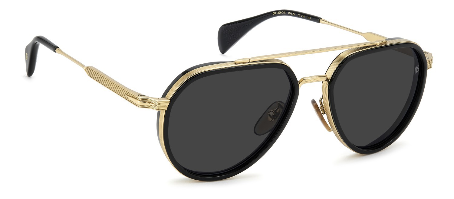 Sunglasses David Beckham Db 1226/G 208559 RHL 2K color gold black 2 shape aviator lenses grey antireflex