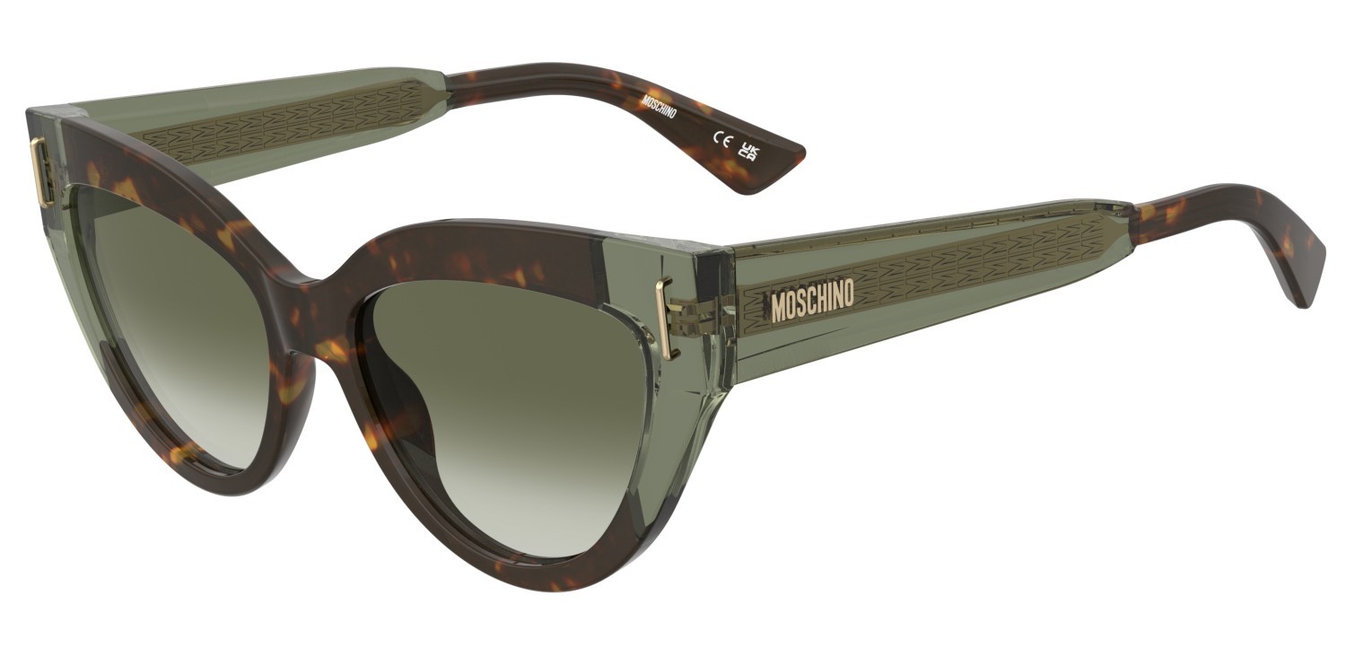 Sunglasses Moschino Mos208/S 208570 PHW 9K color havana green shape cat eye lenses green shaded