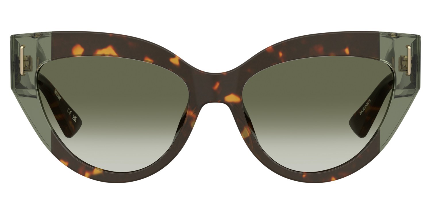 Sunglasses Moschino Mos208/S 208570 PHW 9K color havana green shape cat eye lenses green shaded