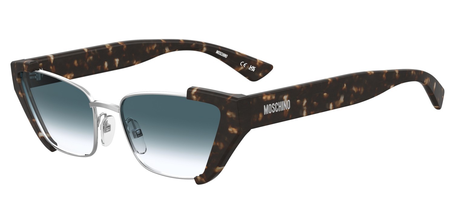 Occhiali da sole Moschino Mos205/S 208571 45Z 08 colore havana silver forma cat eye lenti dk blue shaded