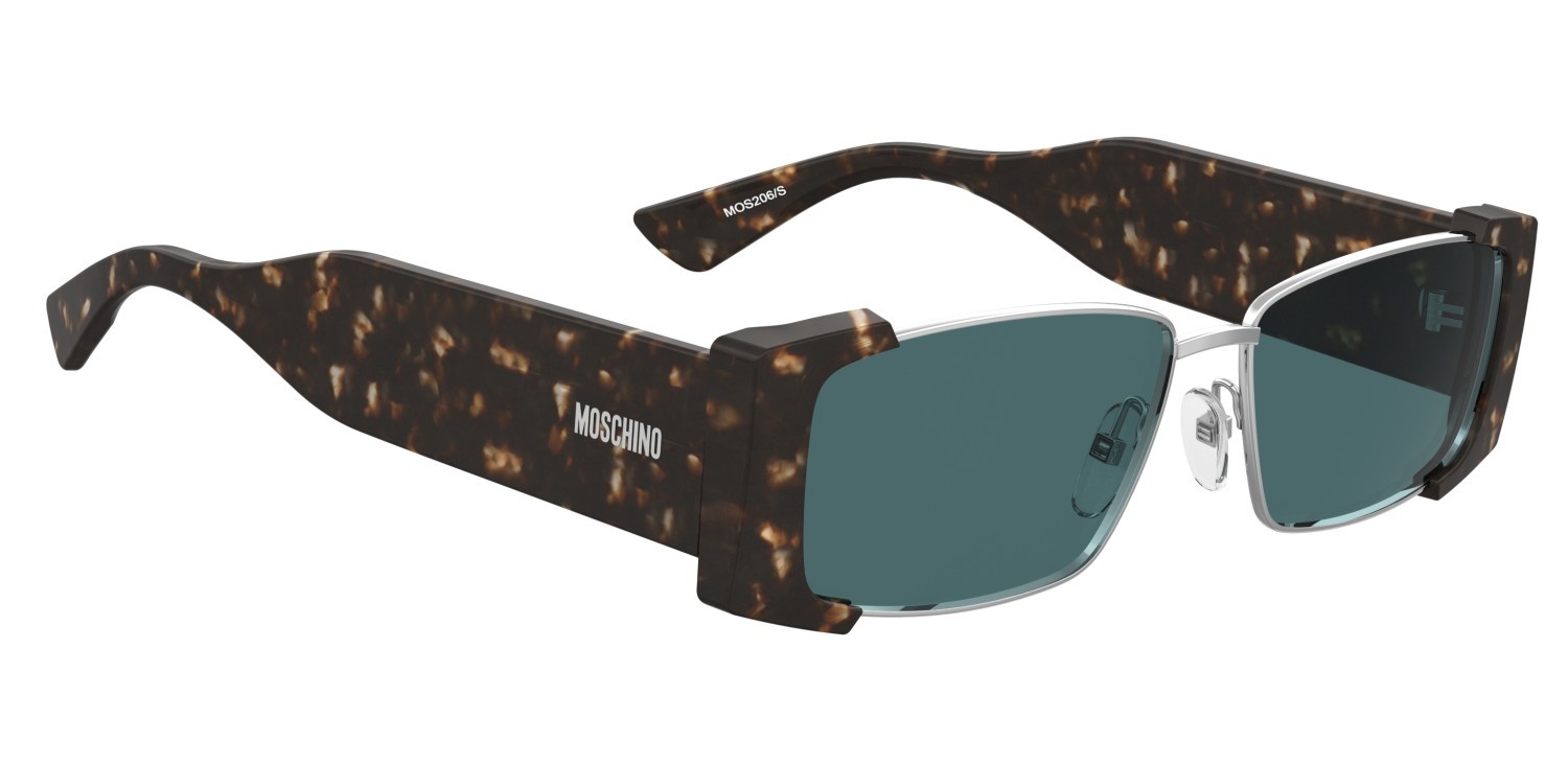 Occhiali da sole Moschino Mos206/S 208572 45Z KU colore havana silver forma rettangolare lenti blue