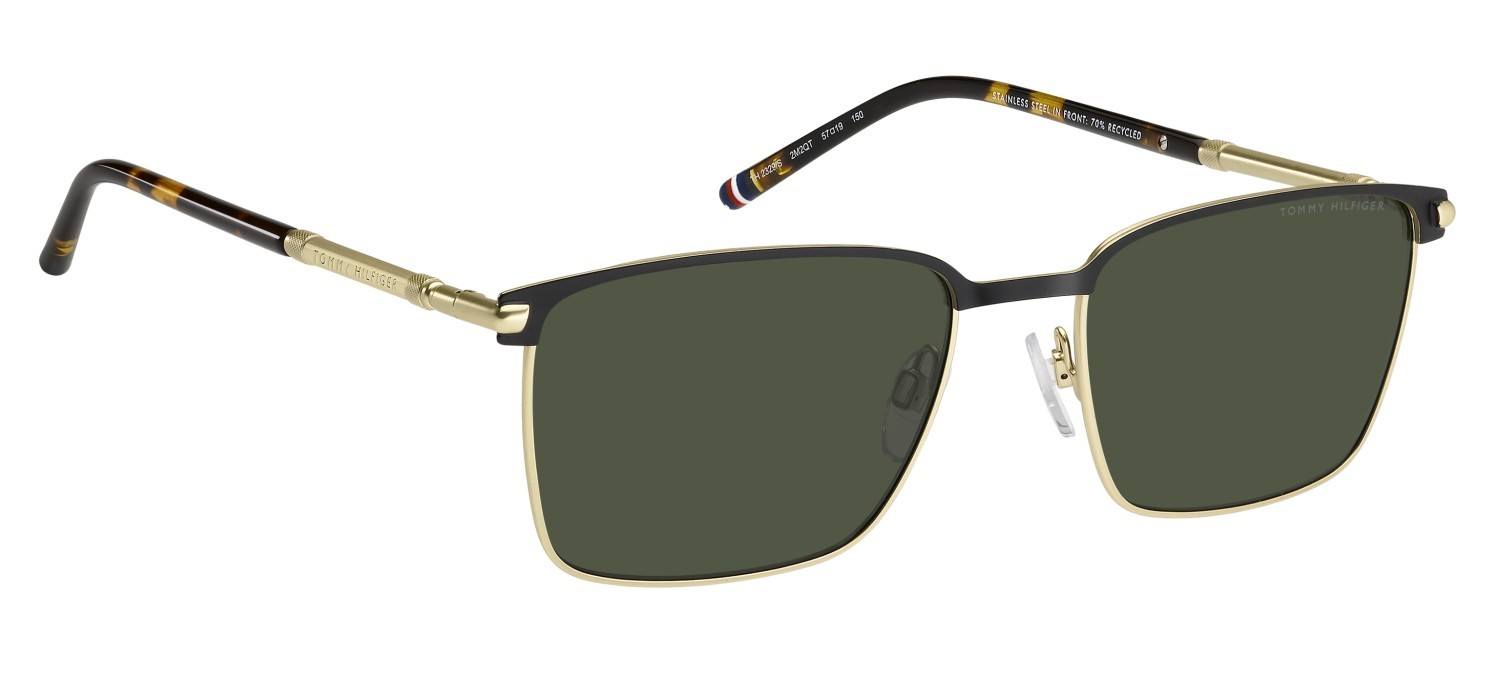 Occhiali da sole Tommy Hilfiger Th 2329/S 208625 2M2 QT colore black gold forma quadrato lenti green