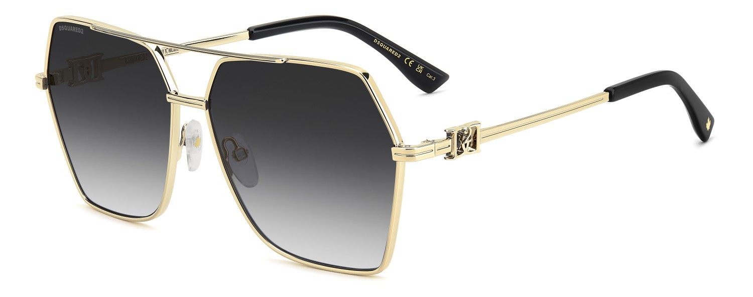 Occhiali da sole Dsquared2 D2 0206/S 208648 J5G 9O colore gold forma farfalla lenti dark grey shaded
