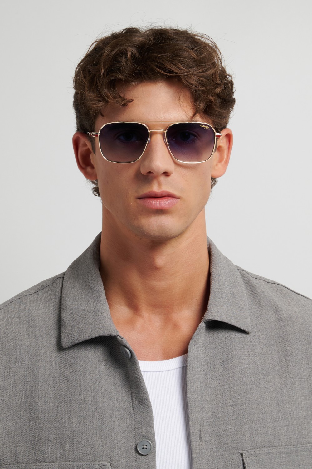 Sunglasses Carrera 379/S 208704 W3J 08 color gold striped red shape square lenses dk blue shaded