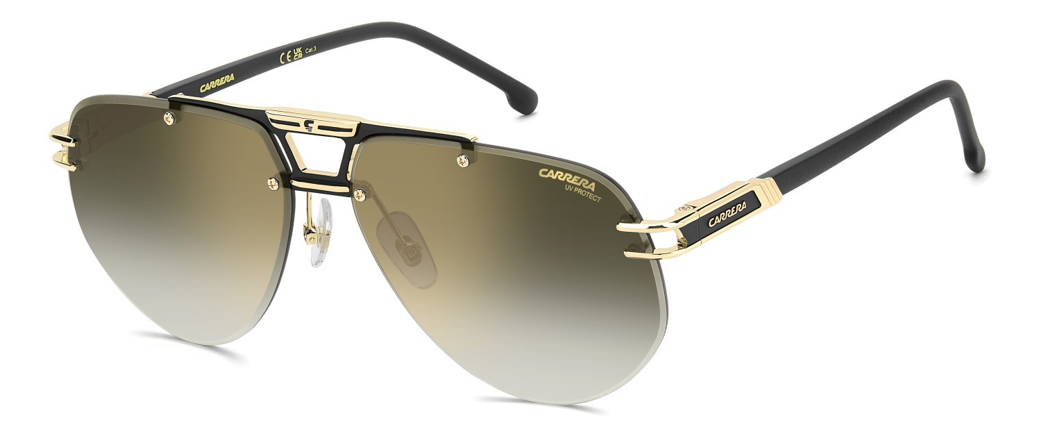 Sunglasses Carrera 1087/S 208715 I46 D6 color matte black gold shape rectangular lenses green shaded gold mirror antirefex