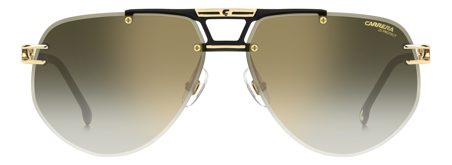 Sunglasses Carrera 1087/S 208715 I46 D6 color matte black gold shape rectangular lenses green shaded gold mirror antirefex