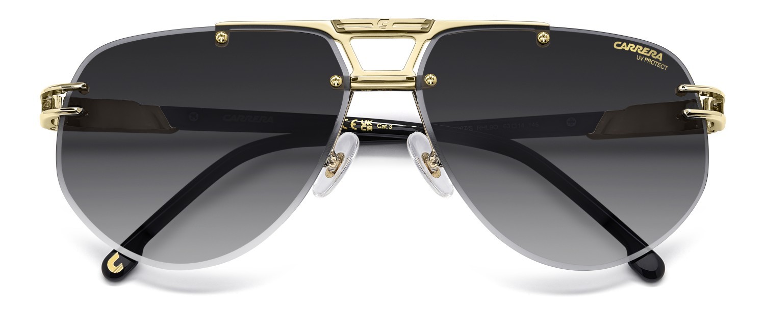 Sunglasses Carrera 1087/S 208715 I46 D6 color matte black gold shape rectangular lenses green shaded gold mirror antirefex