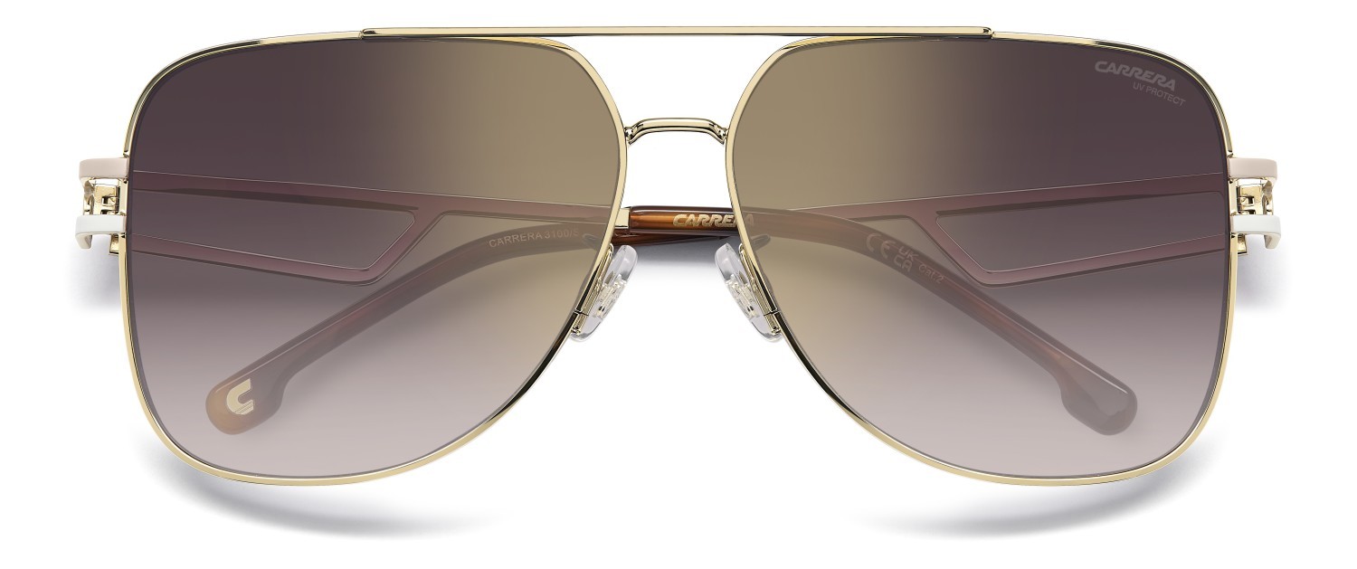 Occhiali da sole Carrera 3100/S 208725 24W YK colore gold beige havana forma quadrato lenti gold mirror on burgundy shaded