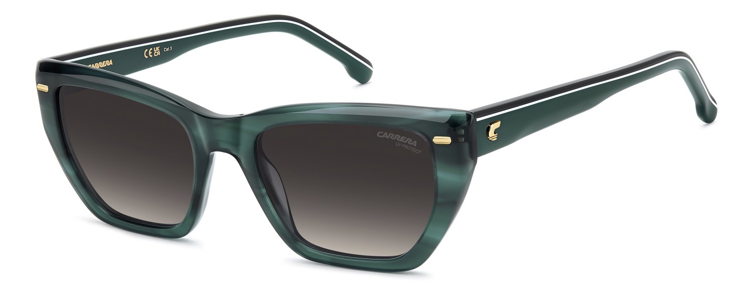 Occhiali da sole Carrera 3081/S 208732 6AK 9O colore green horn forma rettangolare lenti dark grey shaded