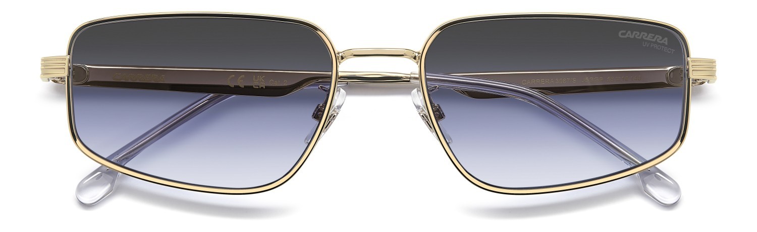 Occhiali da sole Carrera 3087/S 208733 J5G GB colore gold forma rettangolare lenti grey azure